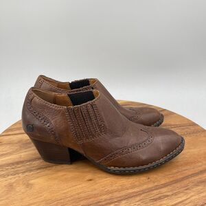 Born Boots Womens Size 9 M Brown Leather Wingtip Slip On Ankle Western Country
